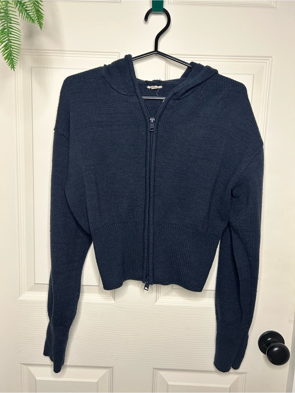 Garage Navy Zip Front Hooded Knit Sweater